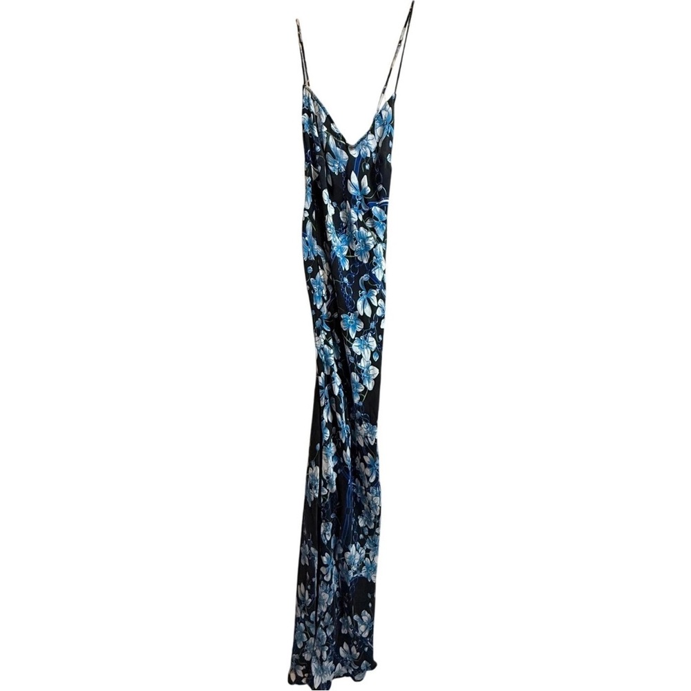 Lindsey Thornburg Blue Floral Sleeveless Maxi Dress - Size M/L